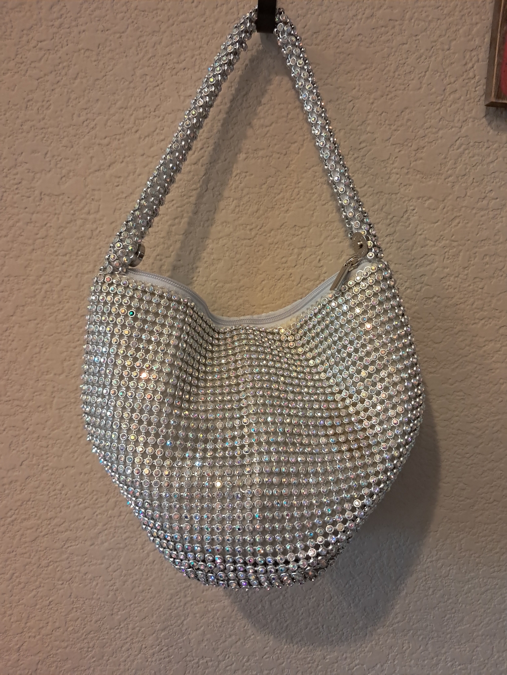 Crystal-Embellished Women's Shoulder Bag in Silver